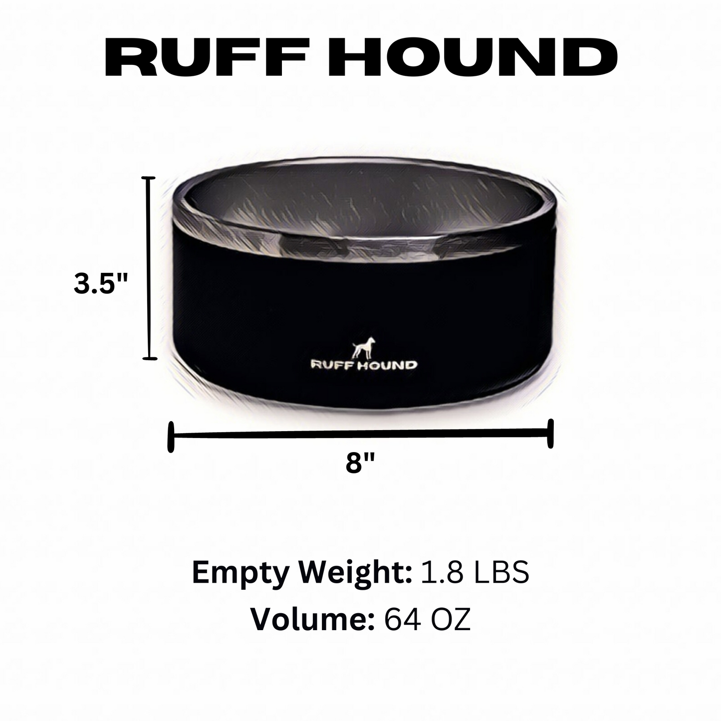 RUFF HOUND - Stainless Steel, Non-Slip Dog Bowl, 64 Ounces